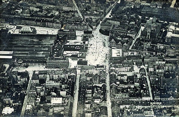 Historisches Luftbild des Münchner Bahnhofsviertels um 1910